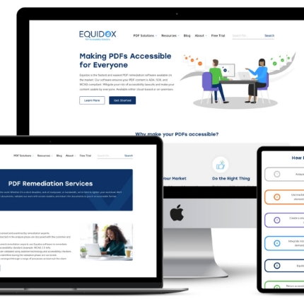 desktop, laptop, and tablet mockups of Equidox's website