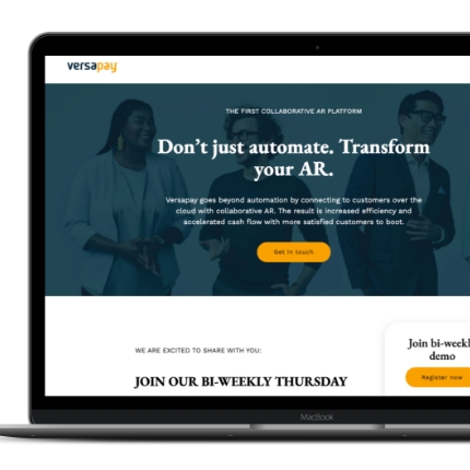 laptop mockup of Versapay's landing page